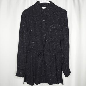 Worth Silk Tunic Shirt Tie Waist Button Collar Long Sleeve Stars Polka Dot 6